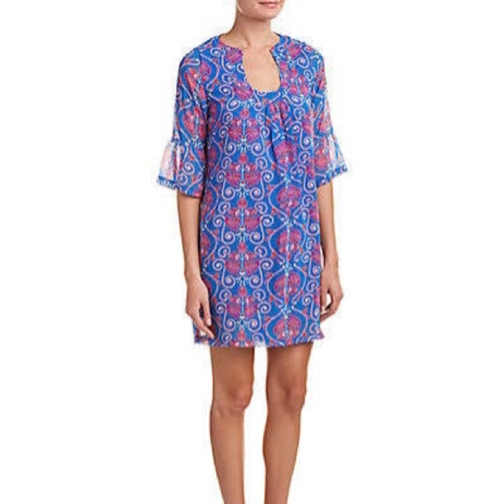 Tracy Negoshian Womens Alice Shift Mini Dress Flowerbuds Blue Floral size XS